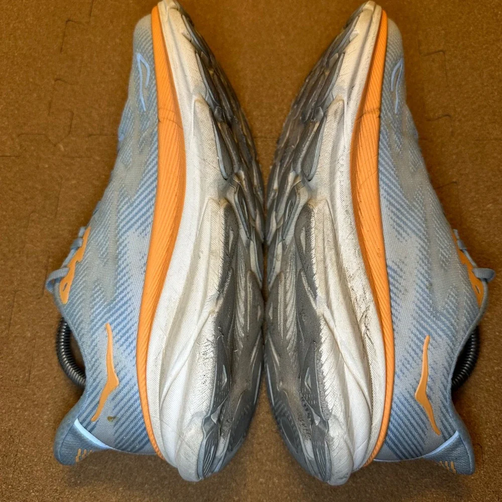 Hoka Clifton 9 Running Shoes Womens 9B Blue Orange 1127896 Road Sneakers Cushion